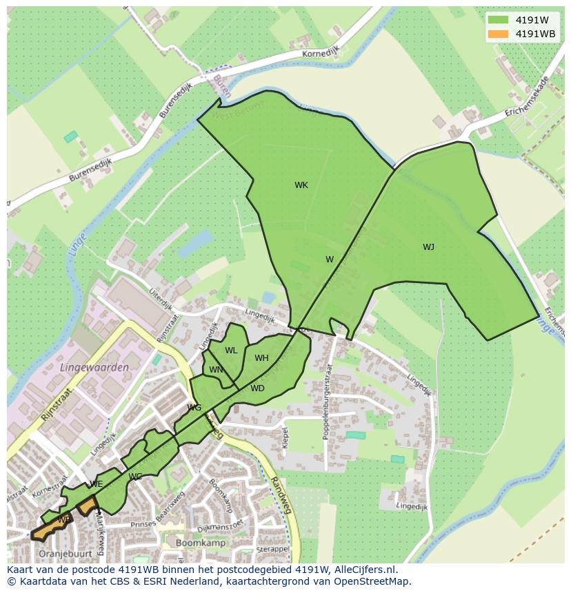 Afbeelding van het postcodegebied 4191 WB op de kaart.