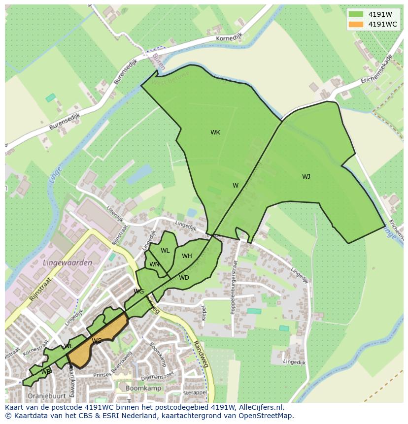 Afbeelding van het postcodegebied 4191 WC op de kaart.