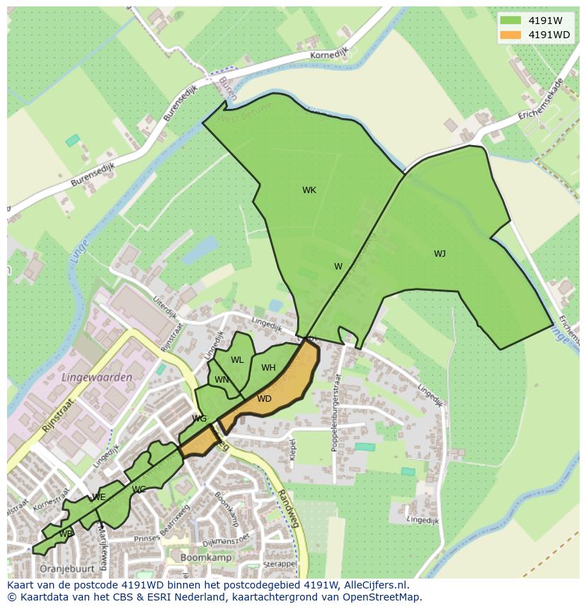 Afbeelding van het postcodegebied 4191 WD op de kaart.