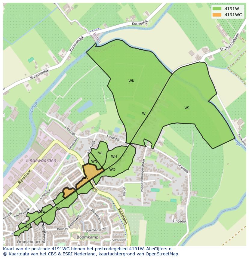 Afbeelding van het postcodegebied 4191 WG op de kaart.