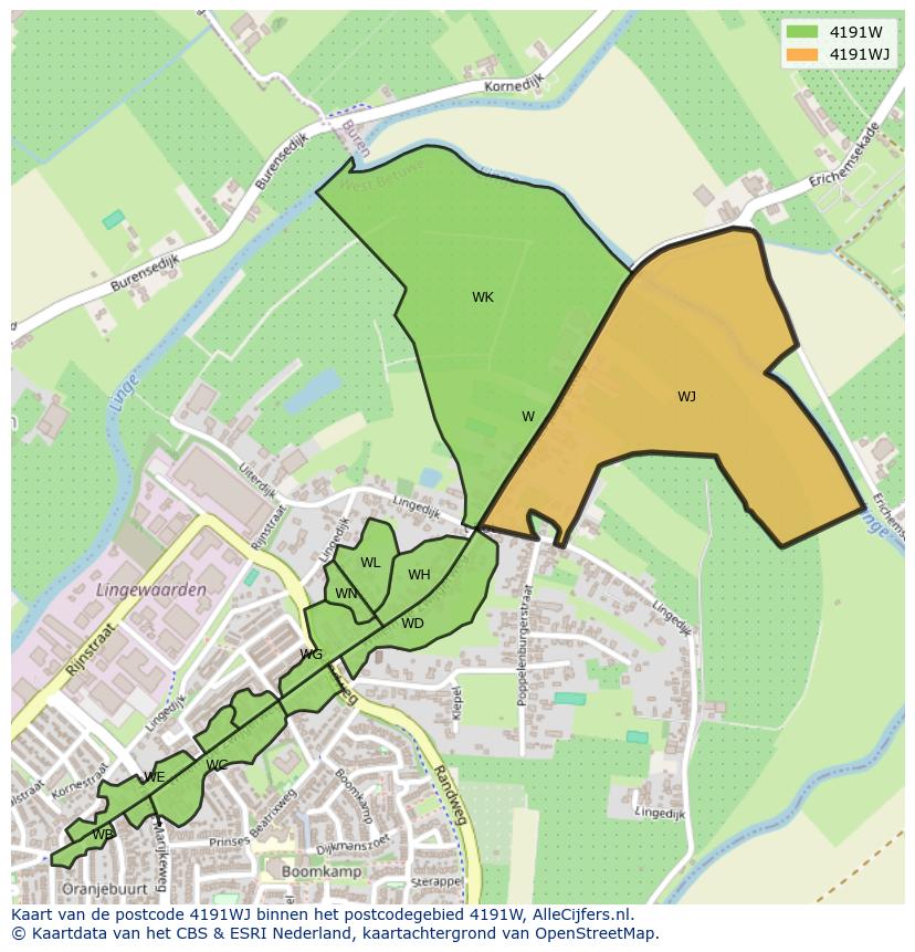 Afbeelding van het postcodegebied 4191 WJ op de kaart.