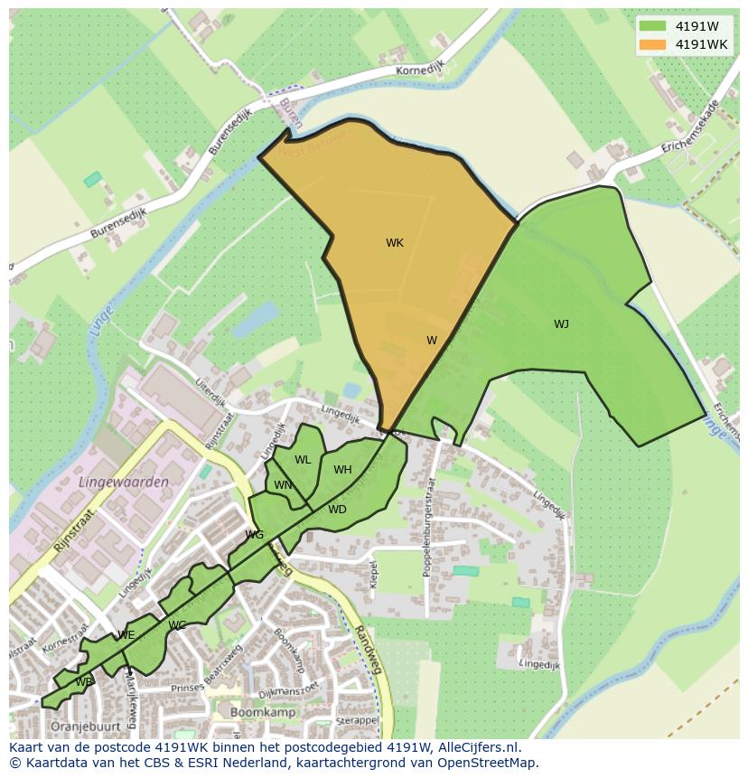 Afbeelding van het postcodegebied 4191 WK op de kaart.