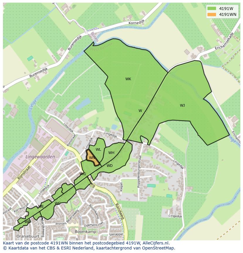 Afbeelding van het postcodegebied 4191 WN op de kaart.