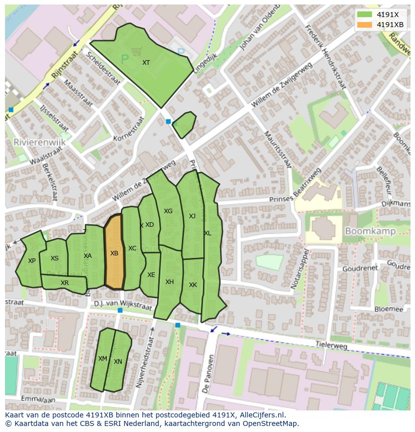 Afbeelding van het postcodegebied 4191 XB op de kaart.
