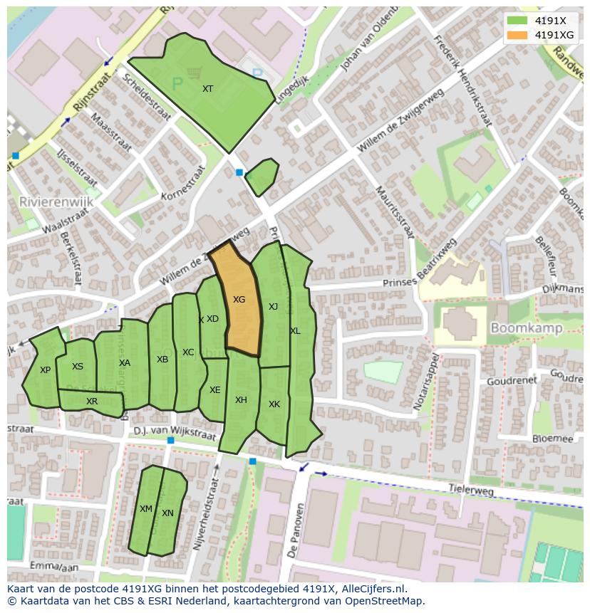 Afbeelding van het postcodegebied 4191 XG op de kaart.