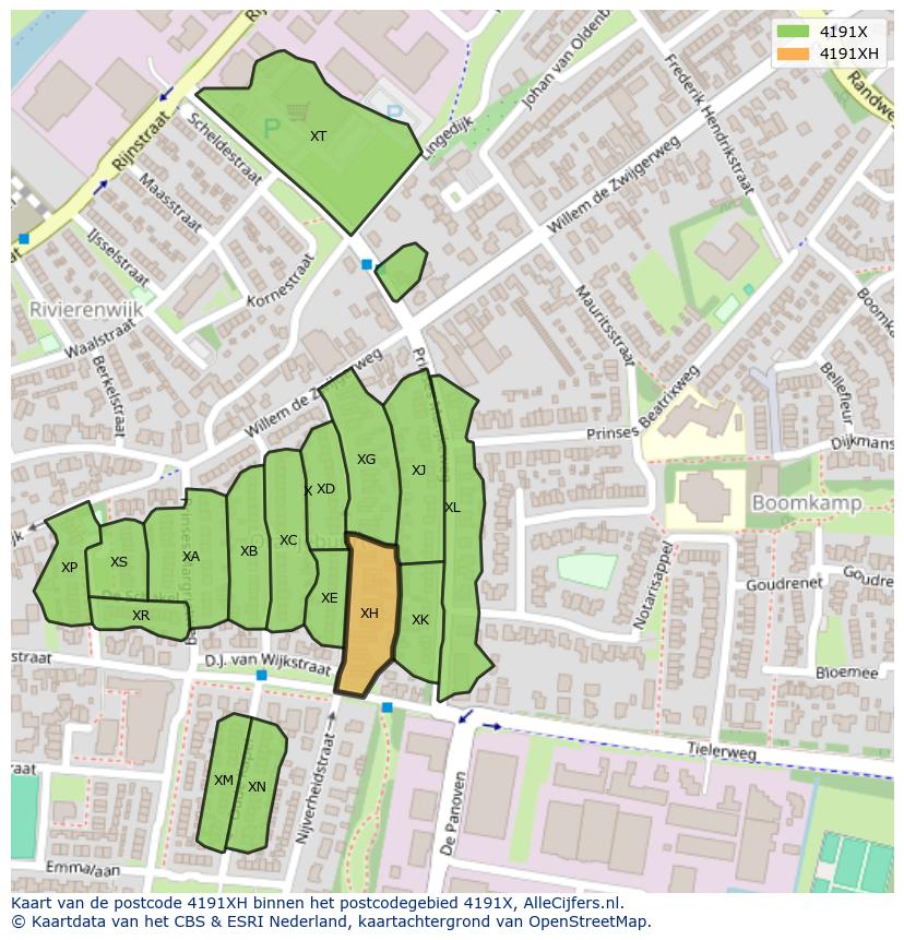 Afbeelding van het postcodegebied 4191 XH op de kaart.