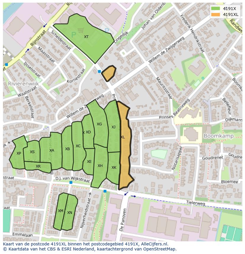 Afbeelding van het postcodegebied 4191 XL op de kaart.