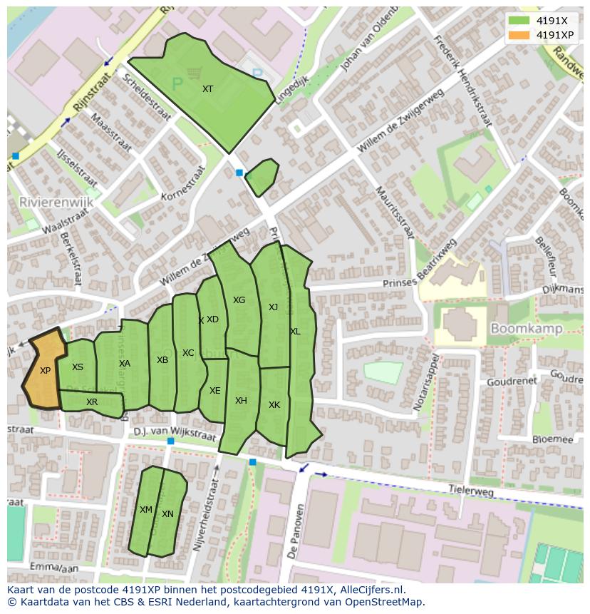 Afbeelding van het postcodegebied 4191 XP op de kaart.