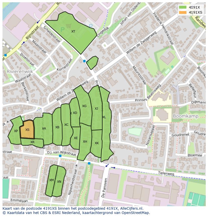 Afbeelding van het postcodegebied 4191 XS op de kaart.