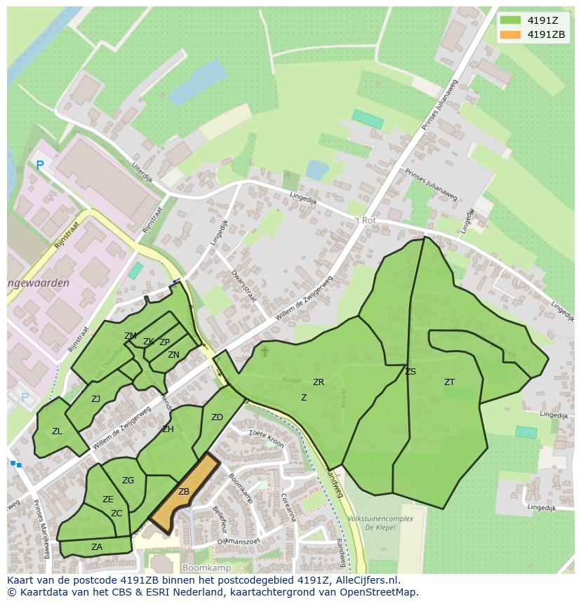 Afbeelding van het postcodegebied 4191 ZB op de kaart.