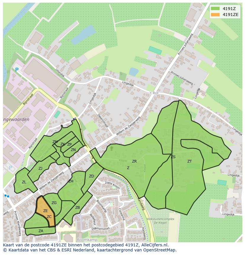 Afbeelding van het postcodegebied 4191 ZE op de kaart.