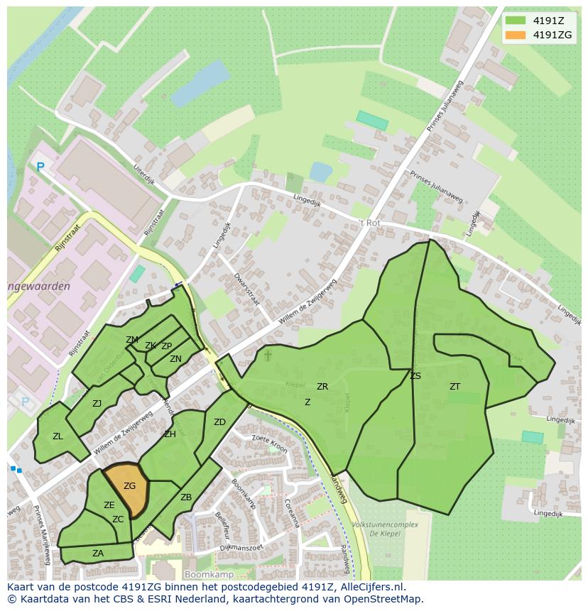 Afbeelding van het postcodegebied 4191 ZG op de kaart.