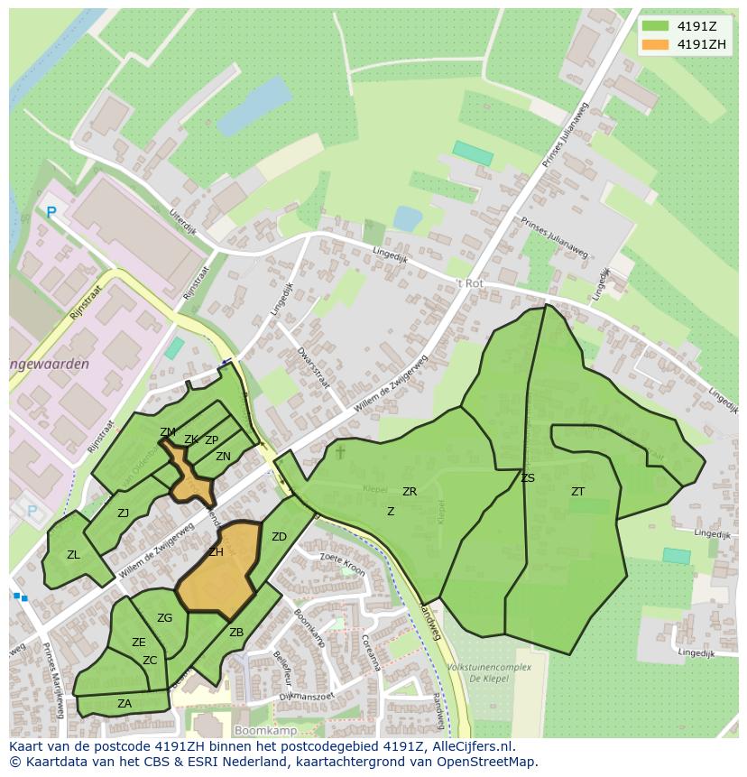Afbeelding van het postcodegebied 4191 ZH op de kaart.