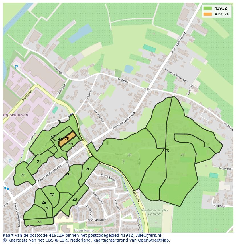 Afbeelding van het postcodegebied 4191 ZP op de kaart.