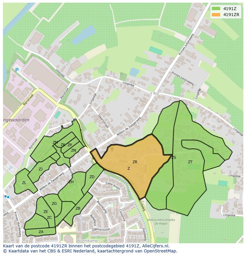 Afbeelding van het postcodegebied 4191 ZR op de kaart.