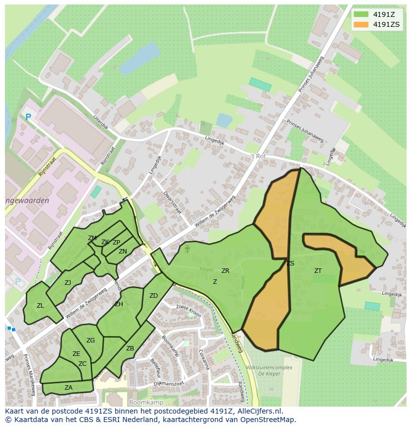 Afbeelding van het postcodegebied 4191 ZS op de kaart.