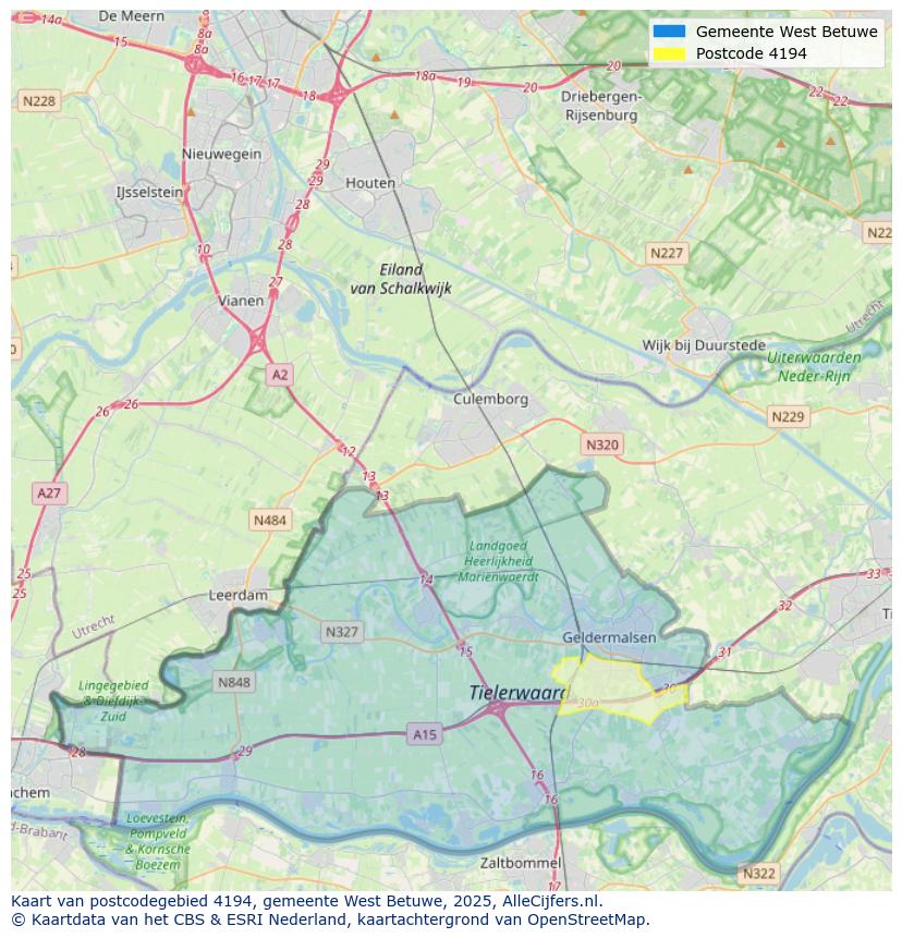 Afbeelding van het postcodegebied 4194 op de kaart.