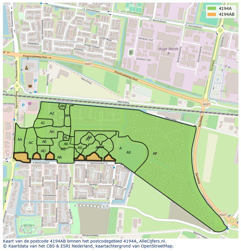 Afbeelding van het postcodegebied 4194 AB op de kaart.