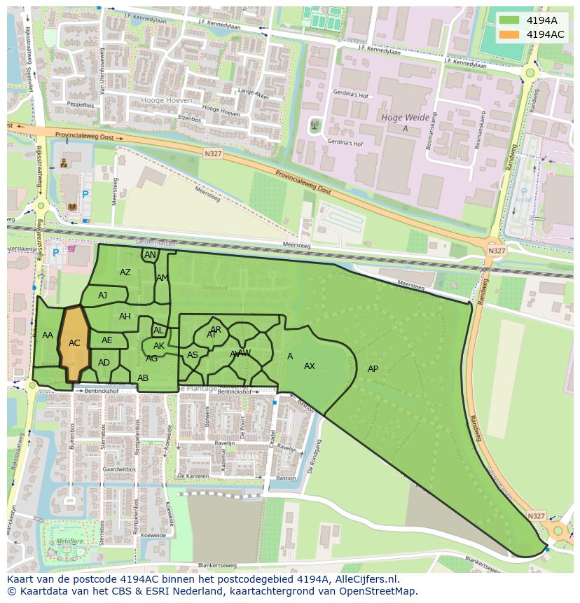 Afbeelding van het postcodegebied 4194 AC op de kaart.