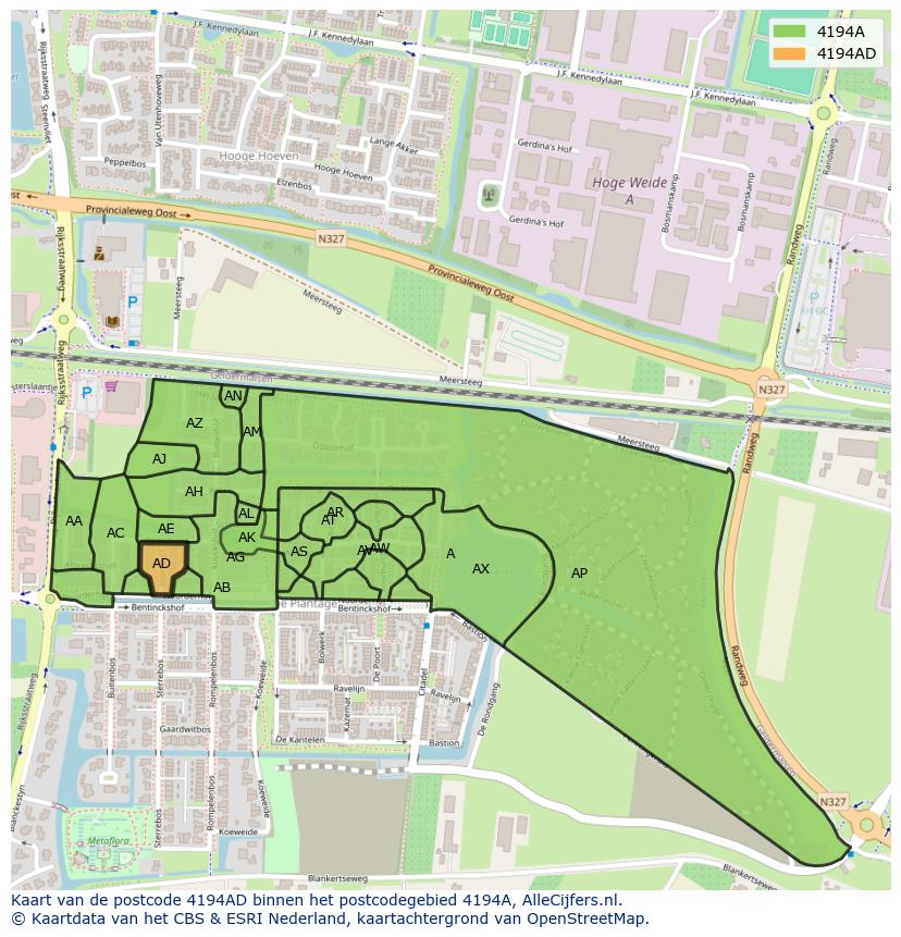 Afbeelding van het postcodegebied 4194 AD op de kaart.