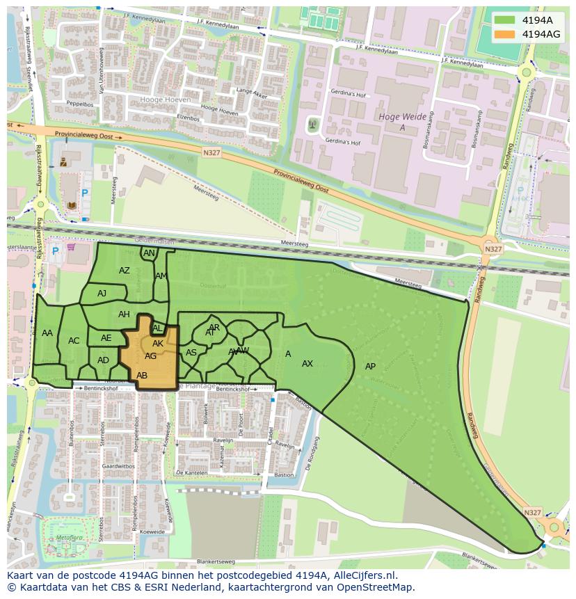 Afbeelding van het postcodegebied 4194 AG op de kaart.