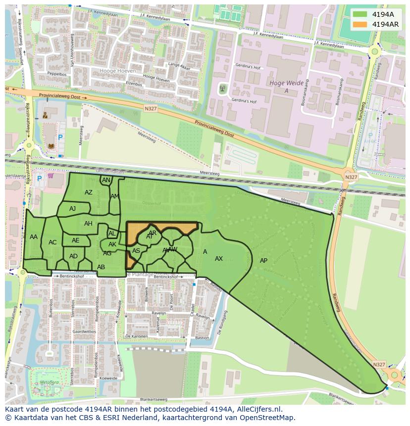 Afbeelding van het postcodegebied 4194 AR op de kaart.