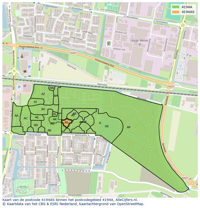 Afbeelding van het postcodegebied 4194 AS op de kaart.