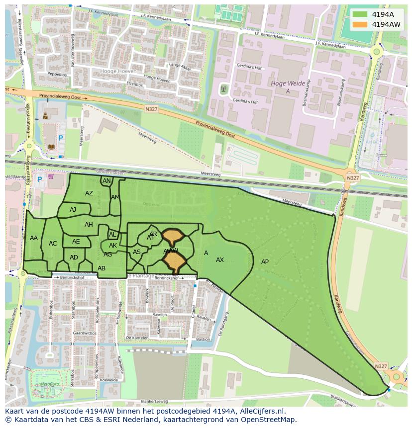 Afbeelding van het postcodegebied 4194 AW op de kaart.