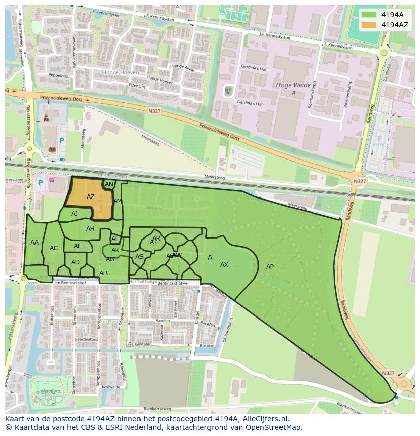 Afbeelding van het postcodegebied 4194 AZ op de kaart.