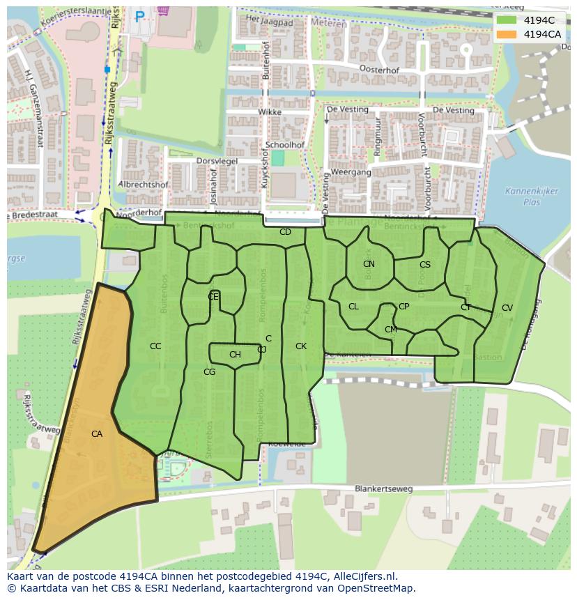 Afbeelding van het postcodegebied 4194 CA op de kaart.