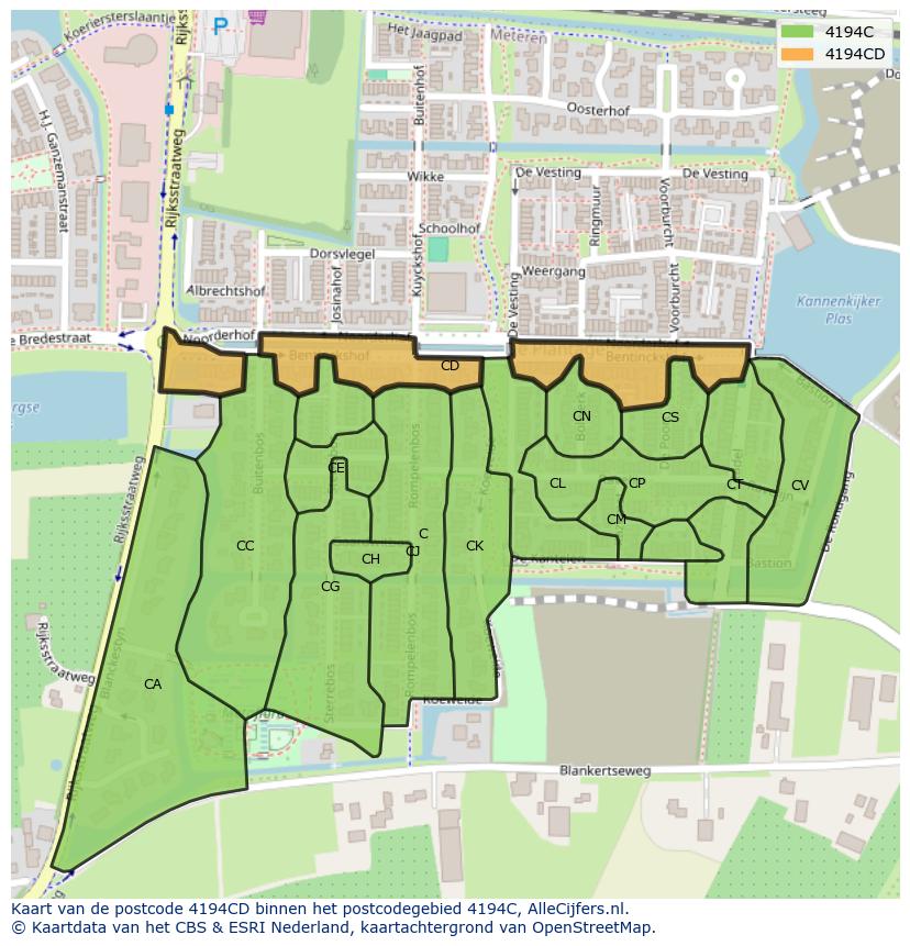 Afbeelding van het postcodegebied 4194 CD op de kaart.