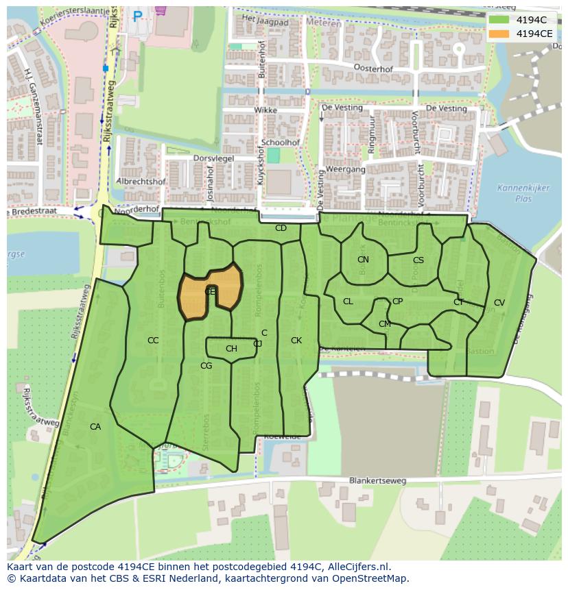 Afbeelding van het postcodegebied 4194 CE op de kaart.