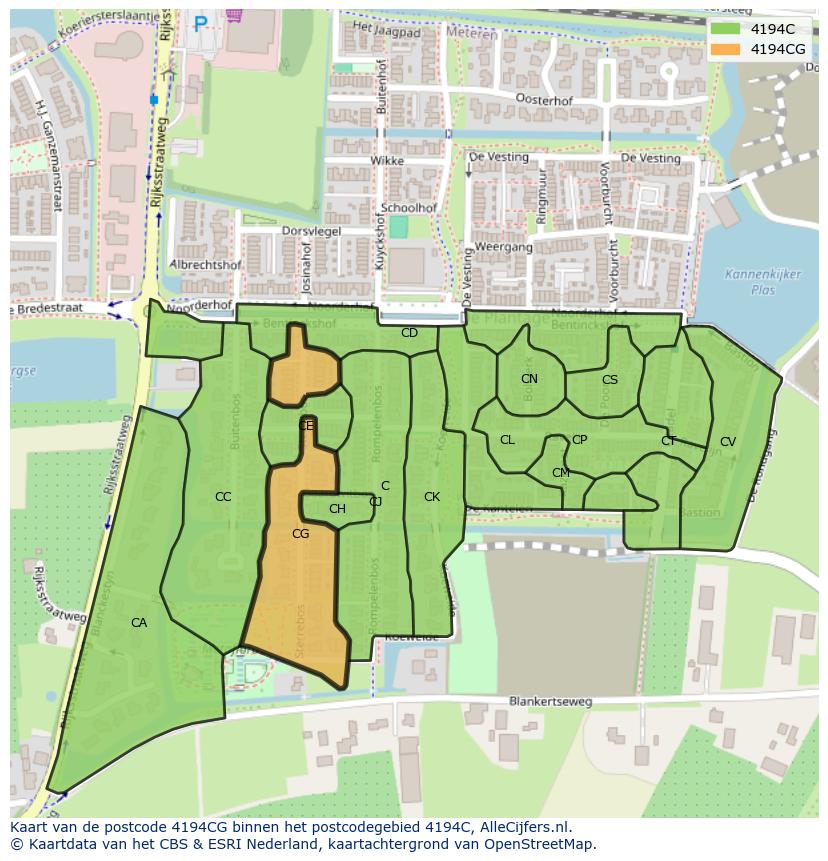 Afbeelding van het postcodegebied 4194 CG op de kaart.