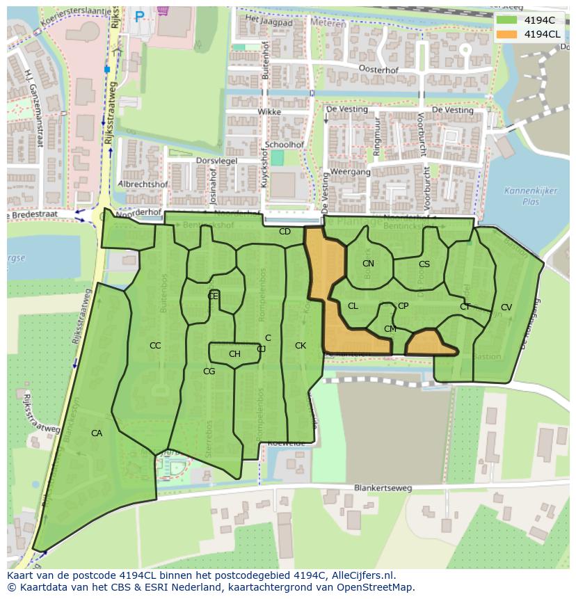 Afbeelding van het postcodegebied 4194 CL op de kaart.