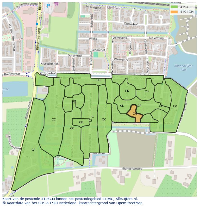 Afbeelding van het postcodegebied 4194 CM op de kaart.