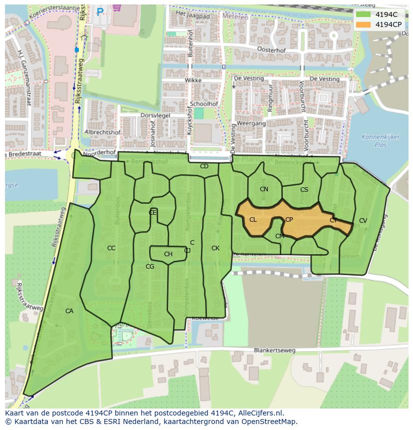 Afbeelding van het postcodegebied 4194 CP op de kaart.