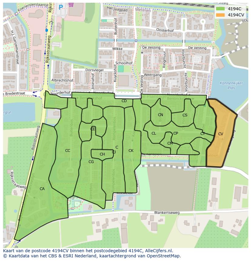 Afbeelding van het postcodegebied 4194 CV op de kaart.