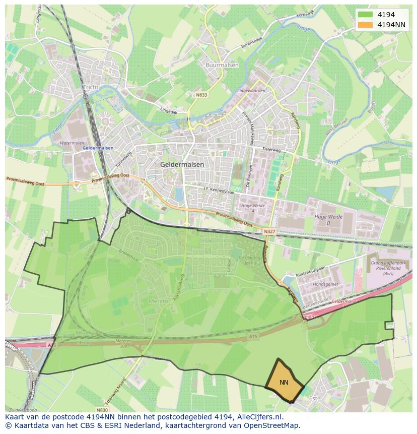 Afbeelding van het postcodegebied 4194 NN op de kaart.