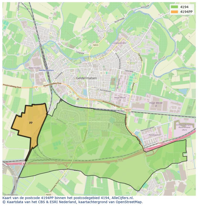 Afbeelding van het postcodegebied 4194 PP op de kaart.