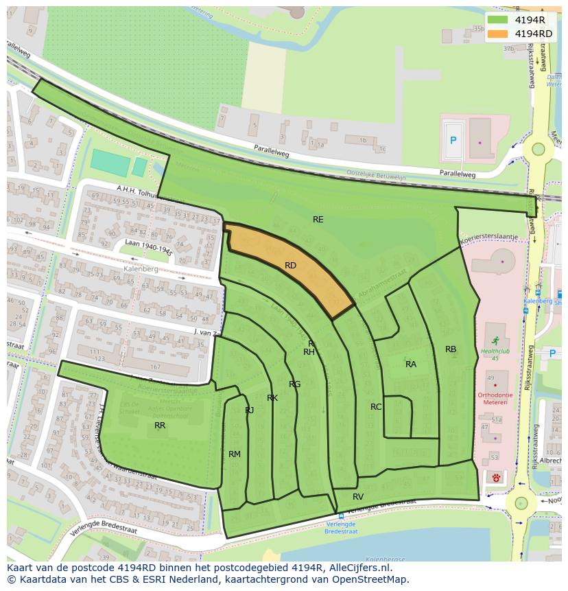 Afbeelding van het postcodegebied 4194 RD op de kaart.