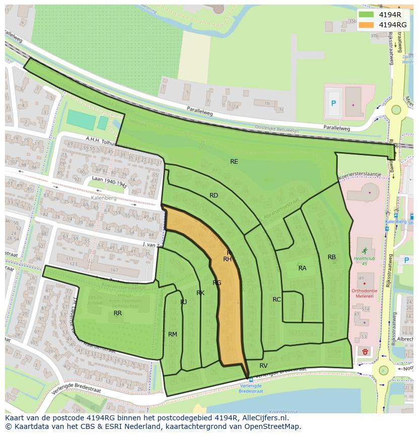 Afbeelding van het postcodegebied 4194 RG op de kaart.
