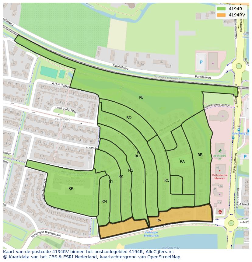 Afbeelding van het postcodegebied 4194 RV op de kaart.
