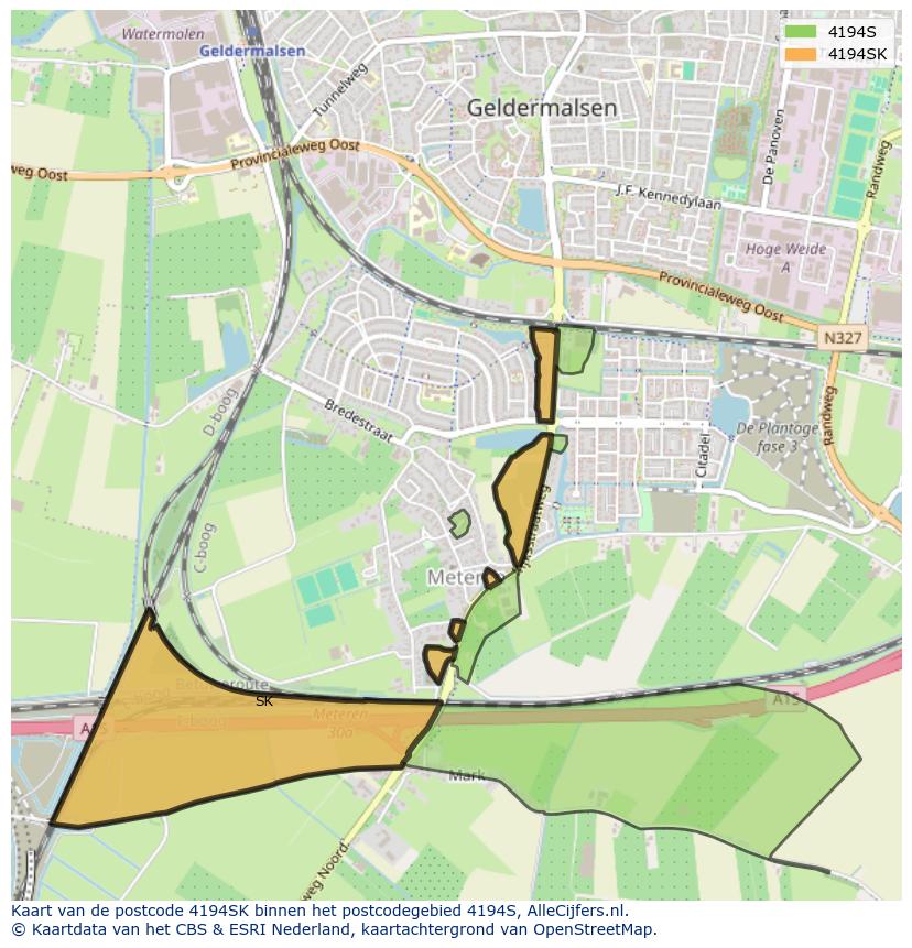 Afbeelding van het postcodegebied 4194 SK op de kaart.