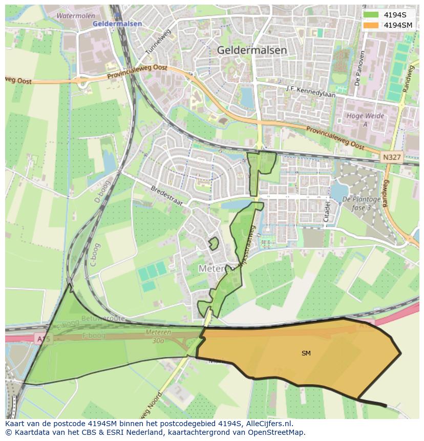 Afbeelding van het postcodegebied 4194 SM op de kaart.