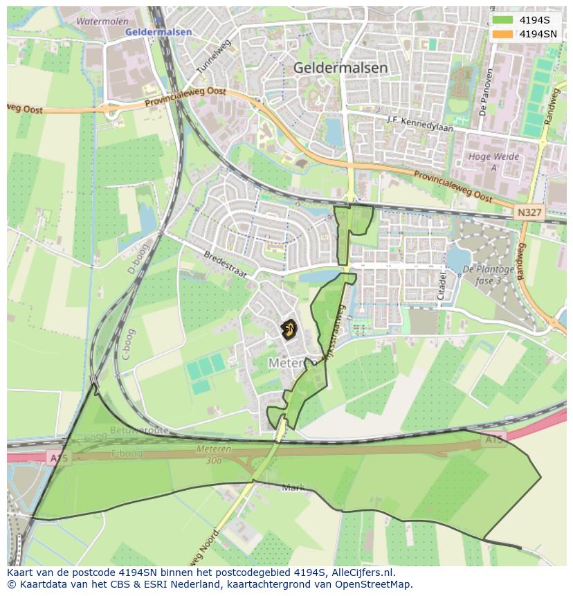 Afbeelding van het postcodegebied 4194 SN op de kaart.