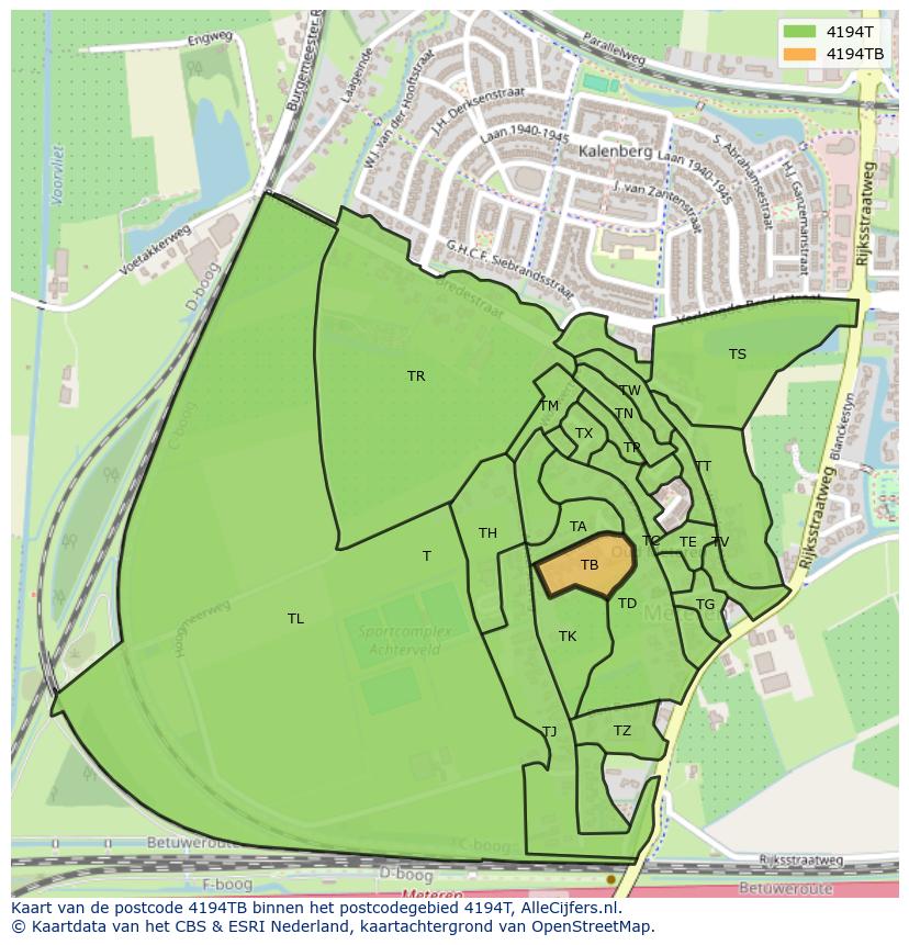 Afbeelding van het postcodegebied 4194 TB op de kaart.