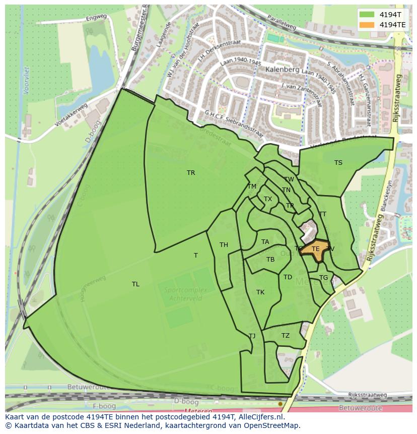 Afbeelding van het postcodegebied 4194 TE op de kaart.