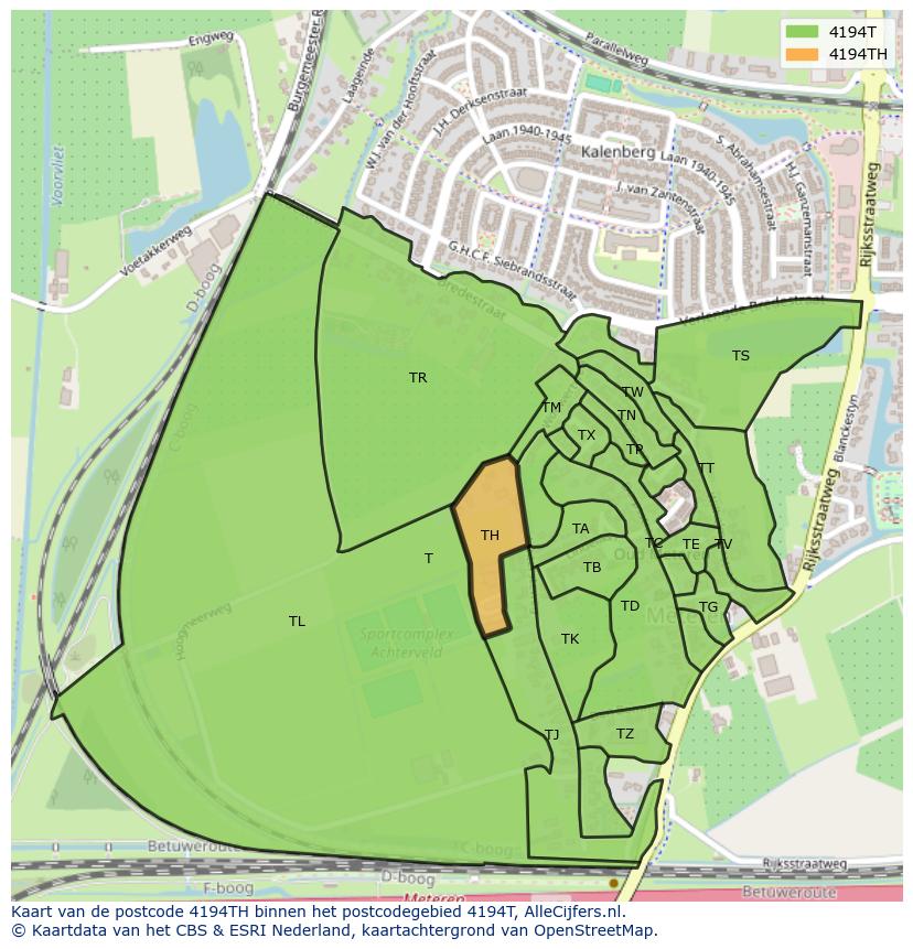 Afbeelding van het postcodegebied 4194 TH op de kaart.