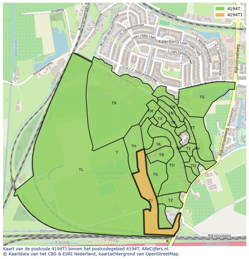 Afbeelding van het postcodegebied 4194 TJ op de kaart.