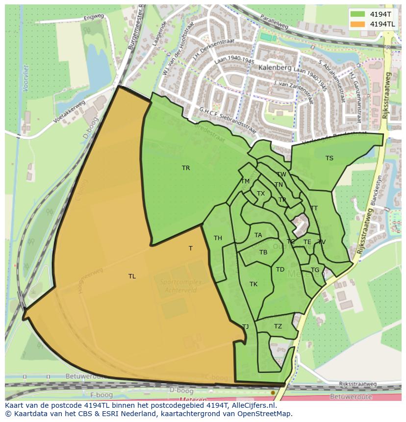 Afbeelding van het postcodegebied 4194 TL op de kaart.